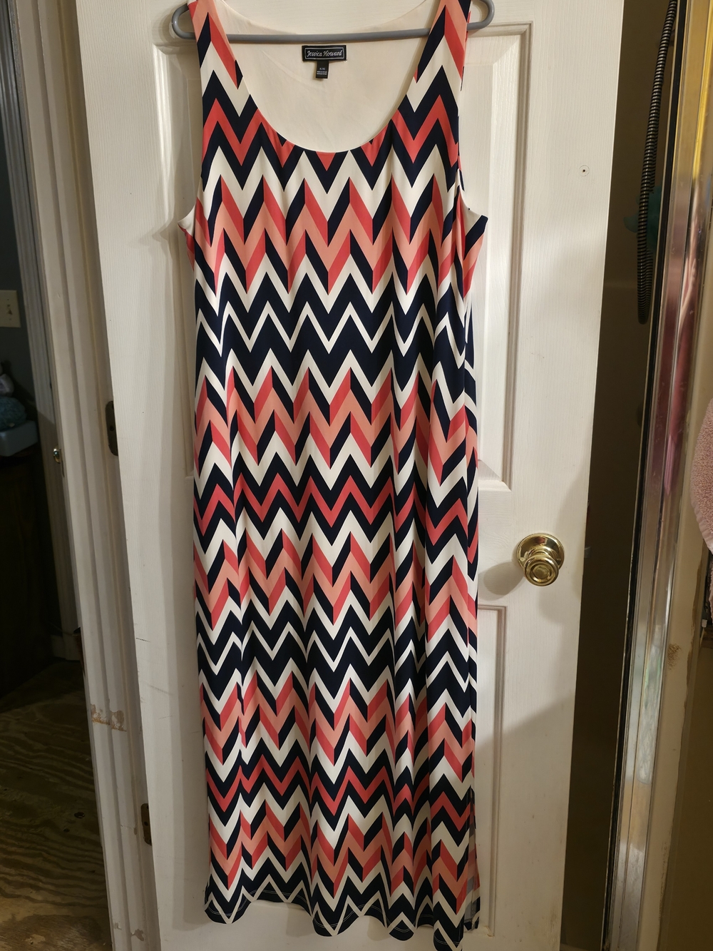 Jessica Howard Navy, Coral & White Zigzag Maxi Dress